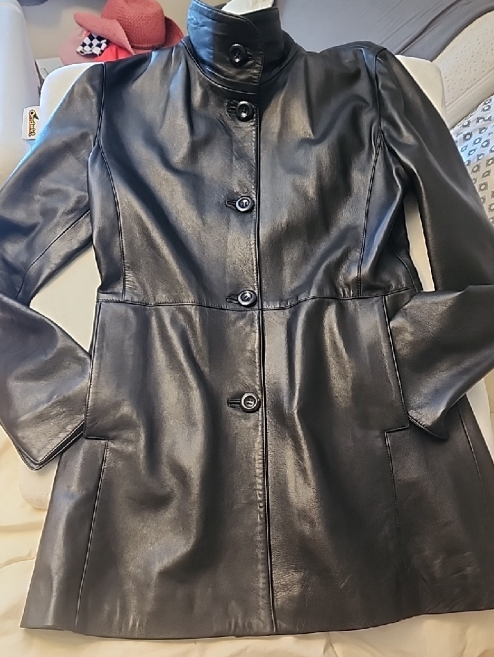 Women's Black Leather Button-Front Jacket